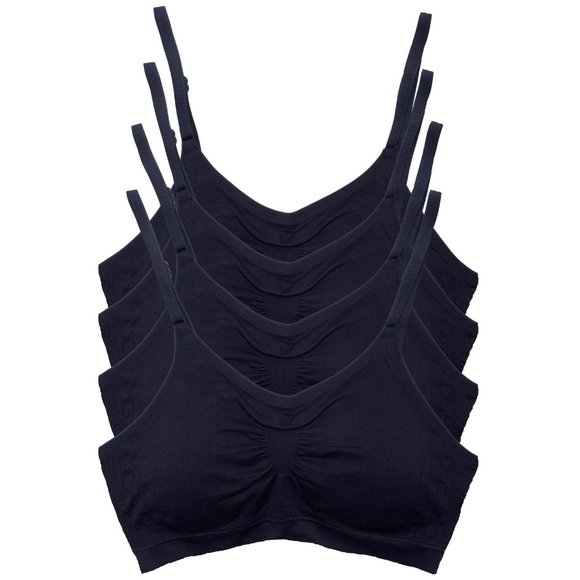 4-Pack Nylon-Spandex Comfort Cami Bra Pullover Design K0100 Black New NWT